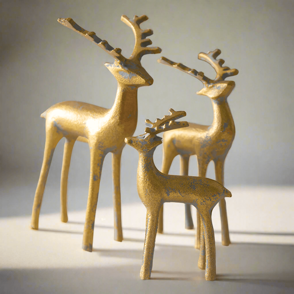 Gold Reindeer Figurines (Set of 3)