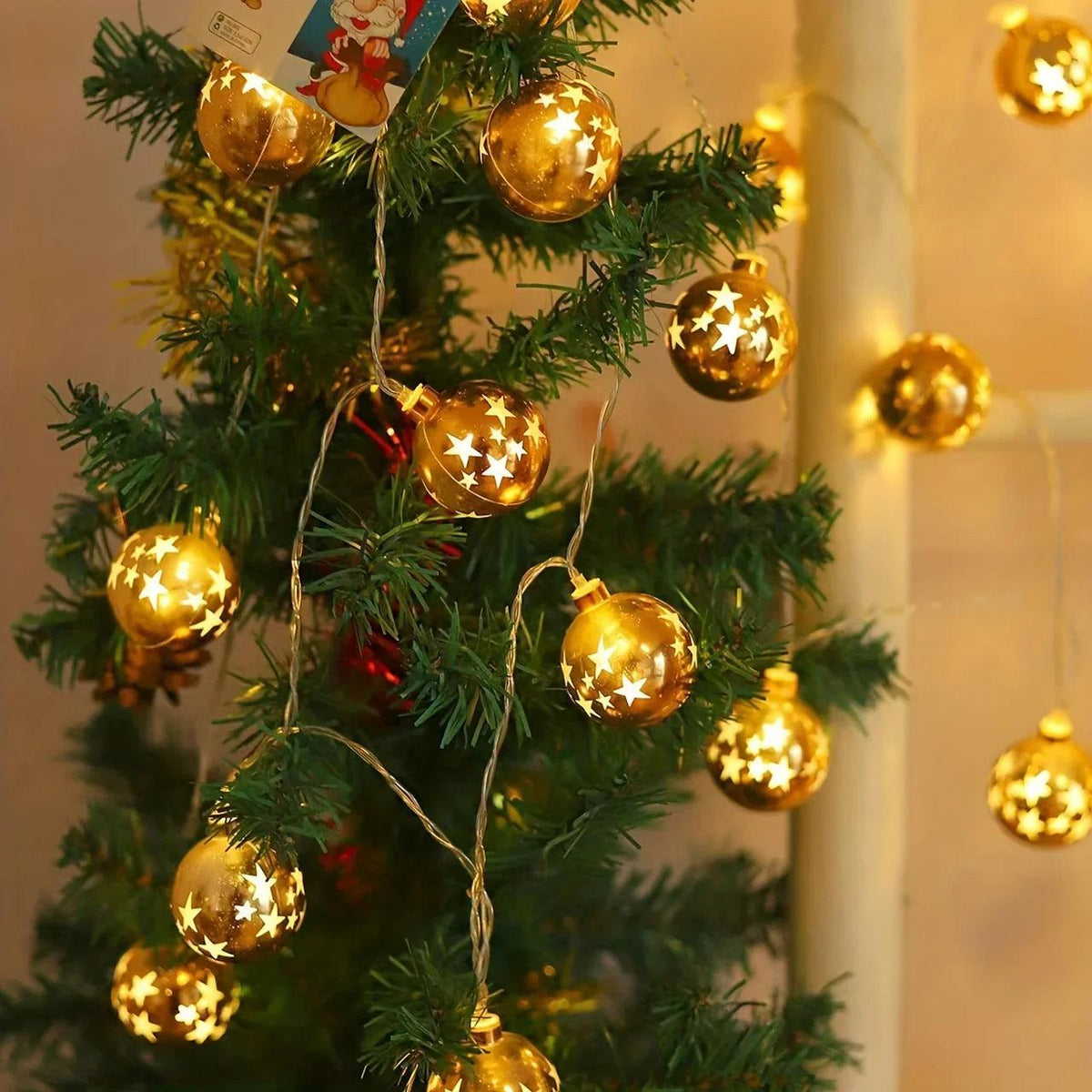 Golden Christmas Ball Lights - Battery Operated String for Tree & Home Decor