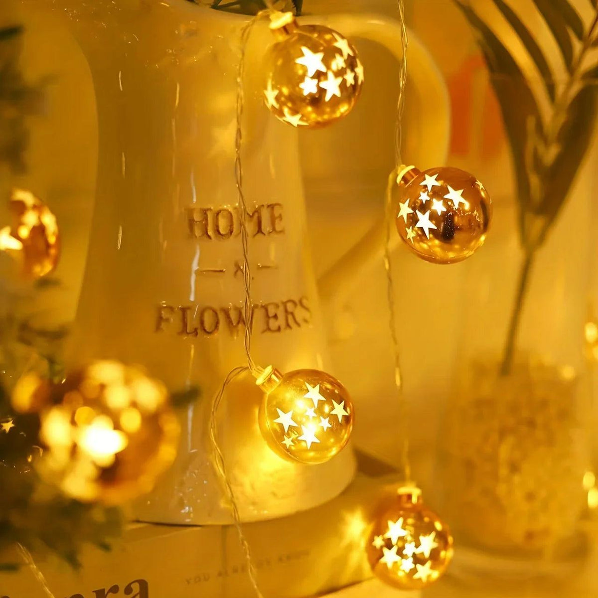 Golden Christmas Ball Lights - Battery Operated String for Tree & Home Decor