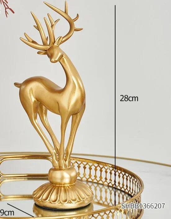 Golden Deer Figurine Set with Crystal Floral Accents