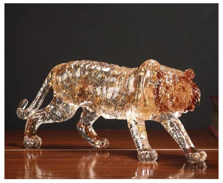 Golden Leopard Animal Sculpture with Gold Foil Resin for Home Decor