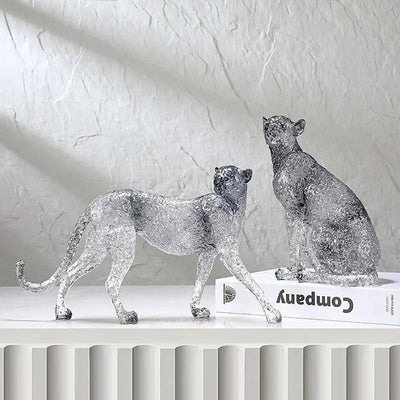 Golden Leopard Animal Sculpture with Gold Foil Resin for Home Decor