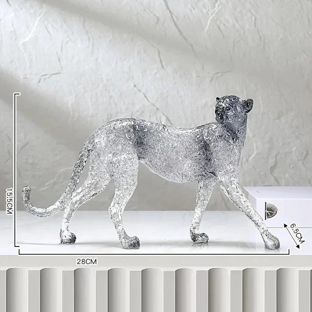 Golden Leopard Animal Sculpture with Gold Foil Resin for Home Decor