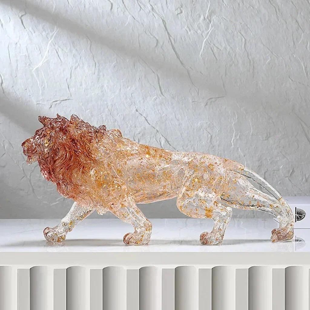 Golden Leopard Animal Sculpture with Gold Foil Resin for Home Decor