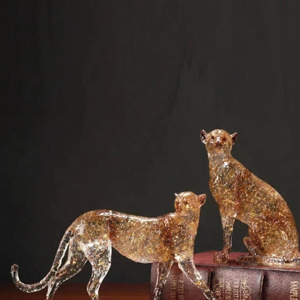 Golden Leopard Animal Sculpture with Gold Foil Resin for Home Decor