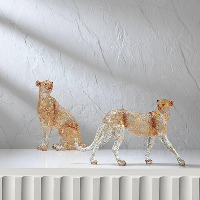 Golden Leopard Animal Sculpture with Gold Foil Resin for Home Decor