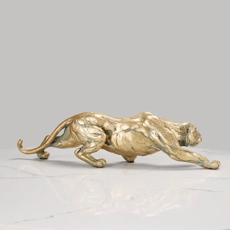 Golden Retro Leopard Decorative Sculpture for Living Room Tabletop Decor