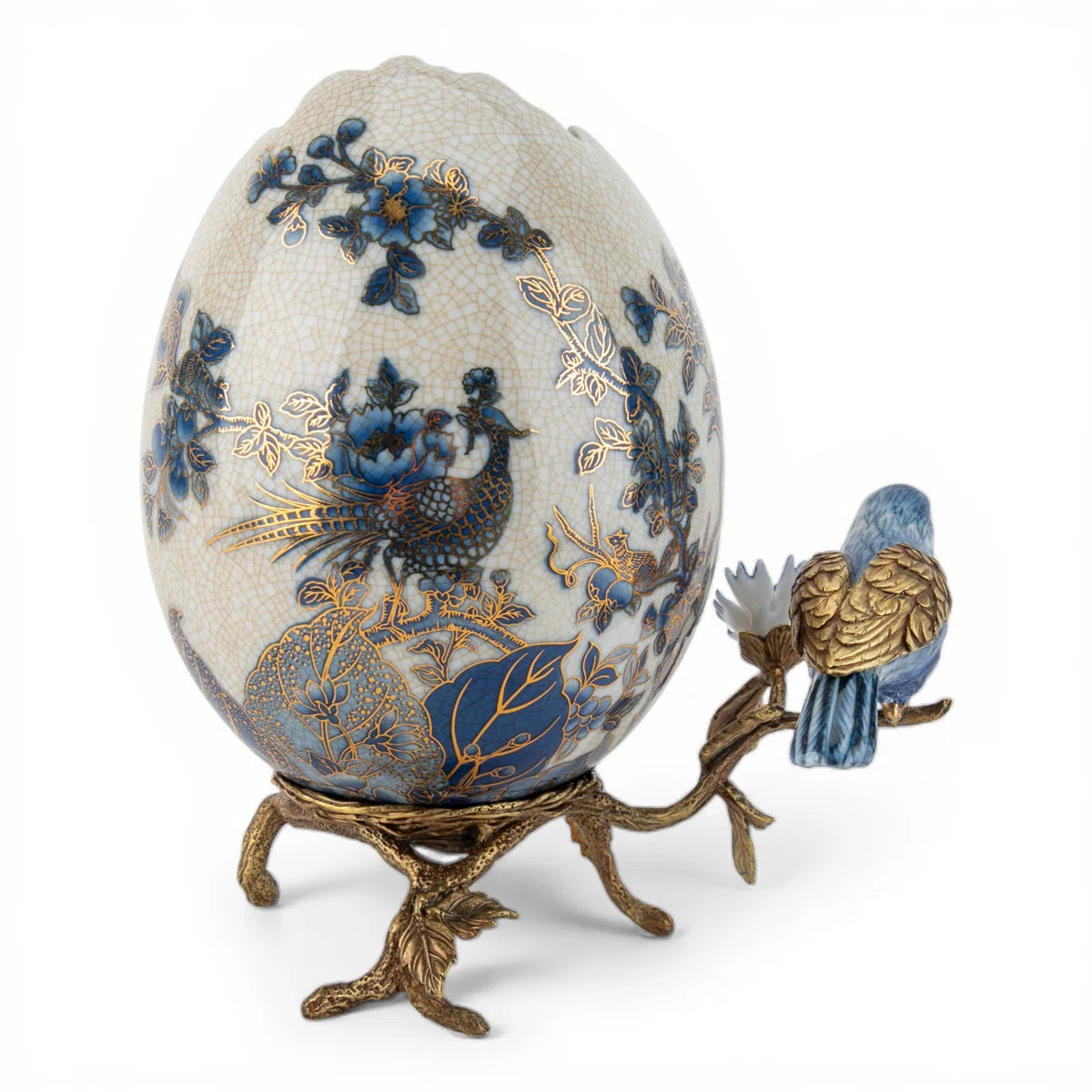 Porcelain Egg-Shaped Cachepot With Bronze Ormolu - Golden Pheasant