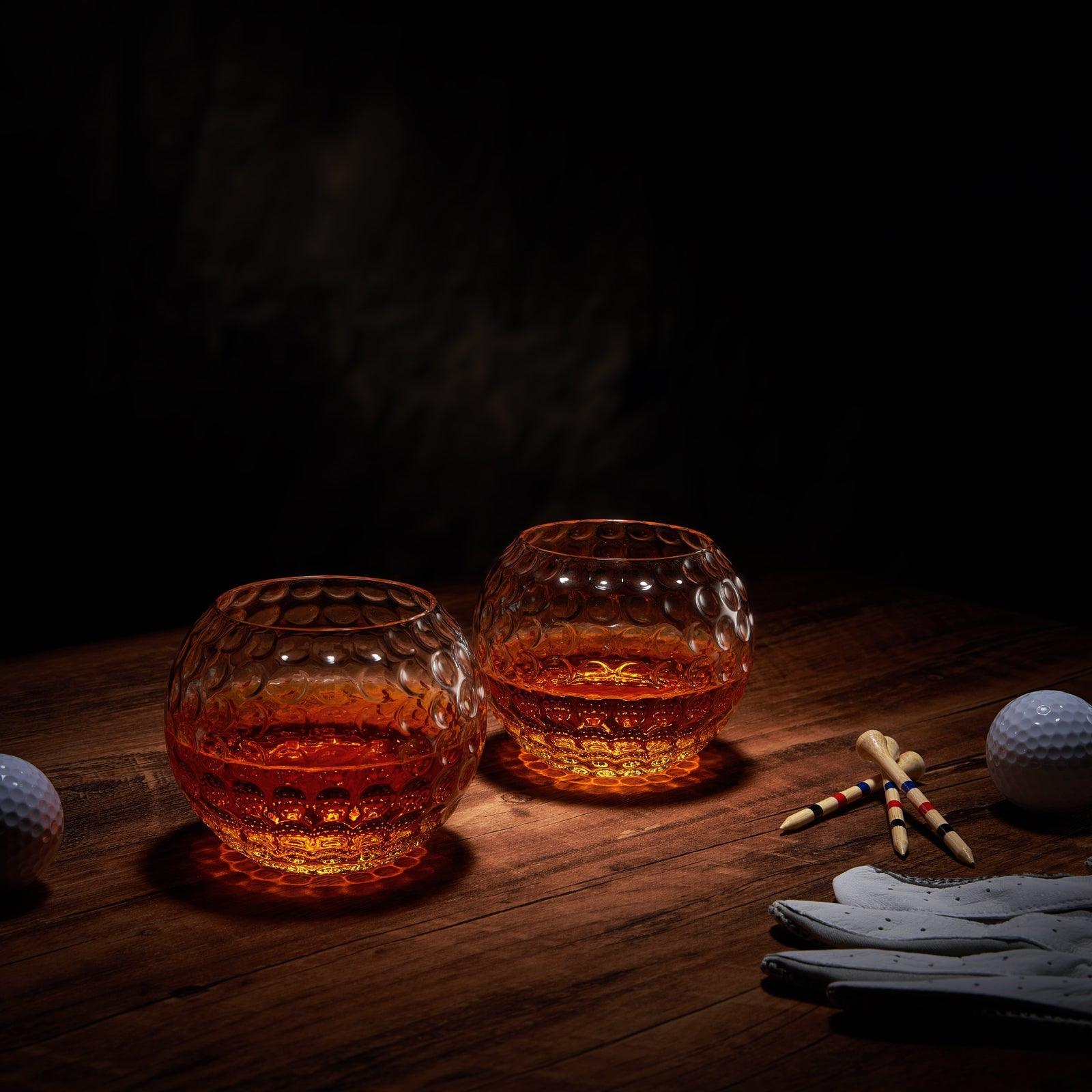 Golf Whiskey Glasses | 15 OZ Golf Ball Shaped Old Fashioned Liquor, Cocktail Glass, Crystal Unique & Fun Drinking Glassware Accessories, Gift For Him, Husband, Father, Boyfriend, Her