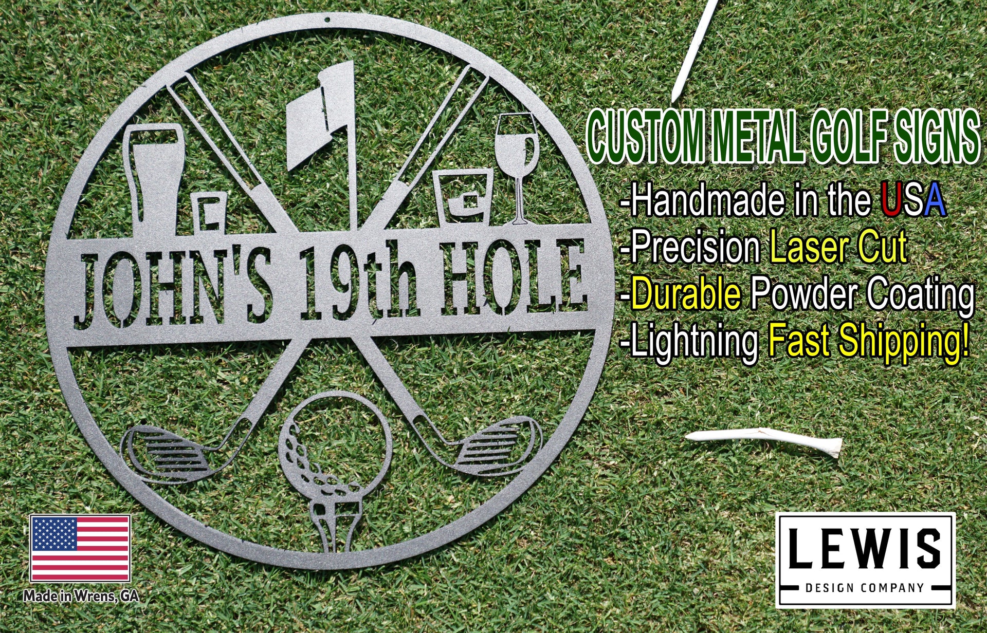 Golf 19th Hole Custom Name Metal Sign | Personalized Golf Bar Decor