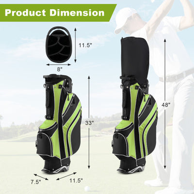 Golf Stand Cart Bag with 6-Way Divider Carry Pockets-Green