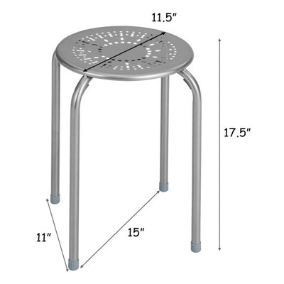 6-Pack Stackable Multifunctional Daisy Design Backless Round Metal Stool Set-Grey