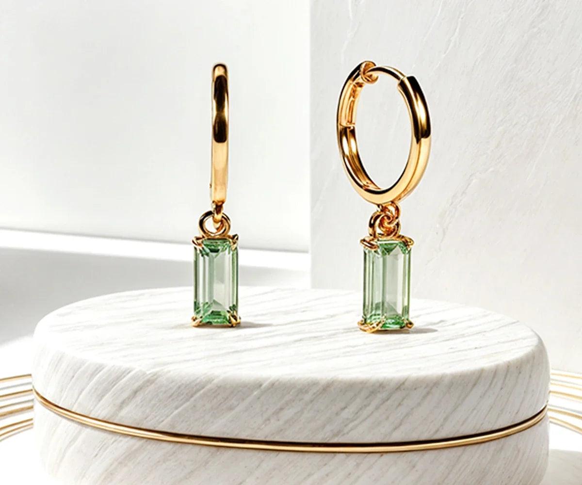 Green Amethyst Huggie Earrings