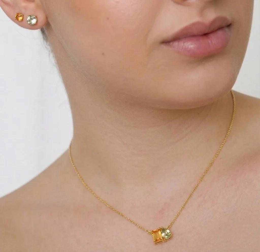 Green Amethyst Necklace With Citrine Necklace