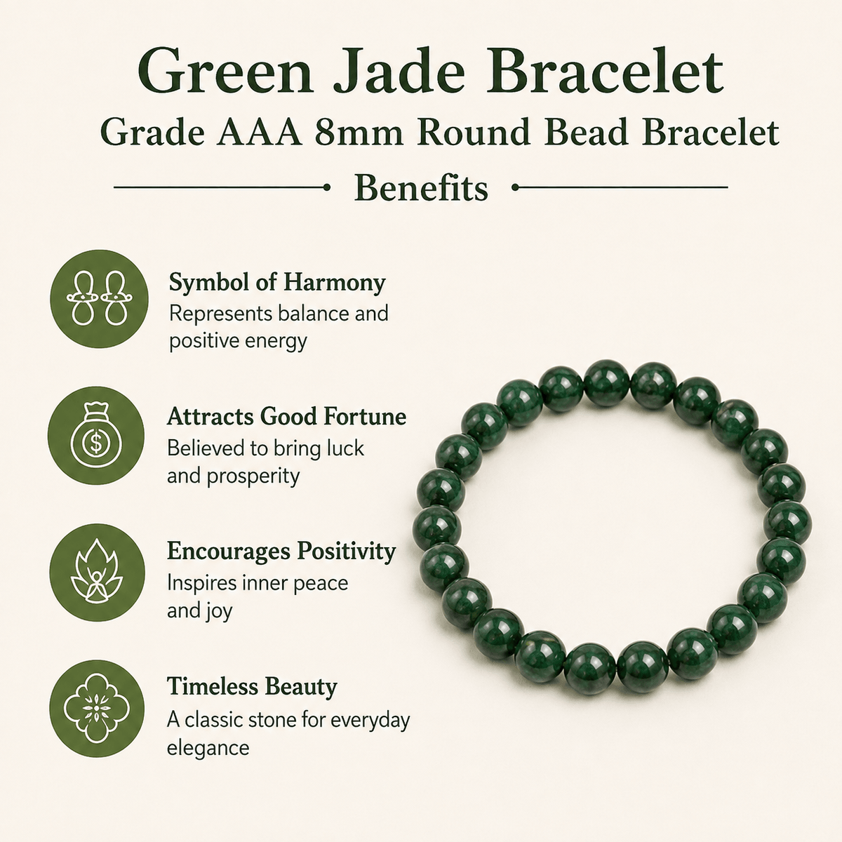 Green Jade Bracelet (Wisdom, Balance)
