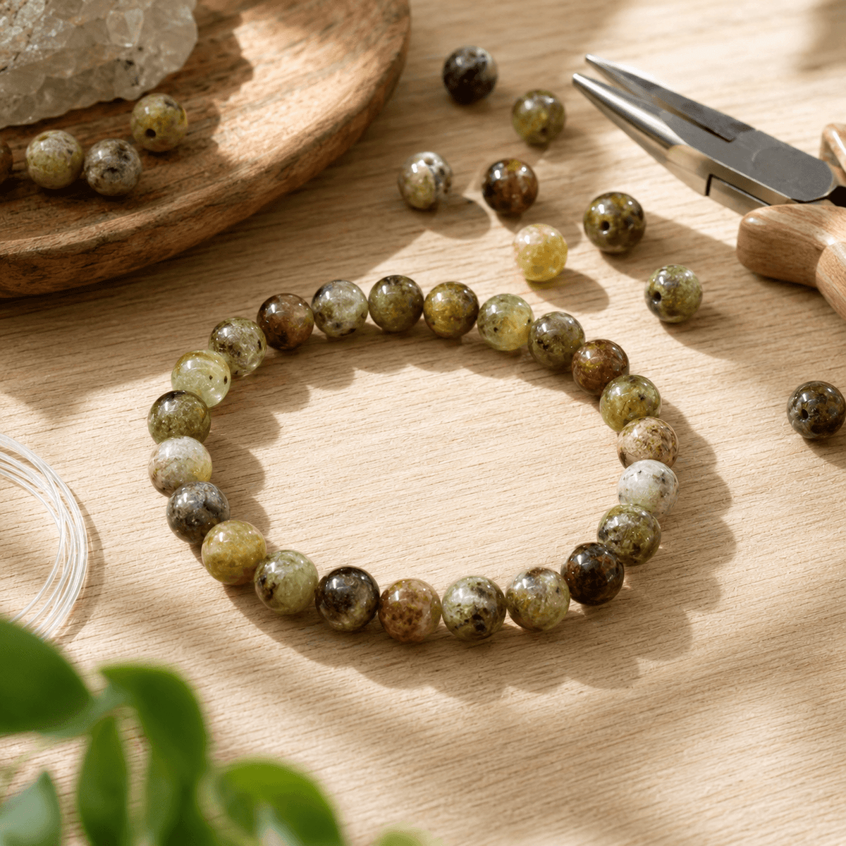 Green Tourmaline Round Beads Bracelet, Gemstone Bracelet