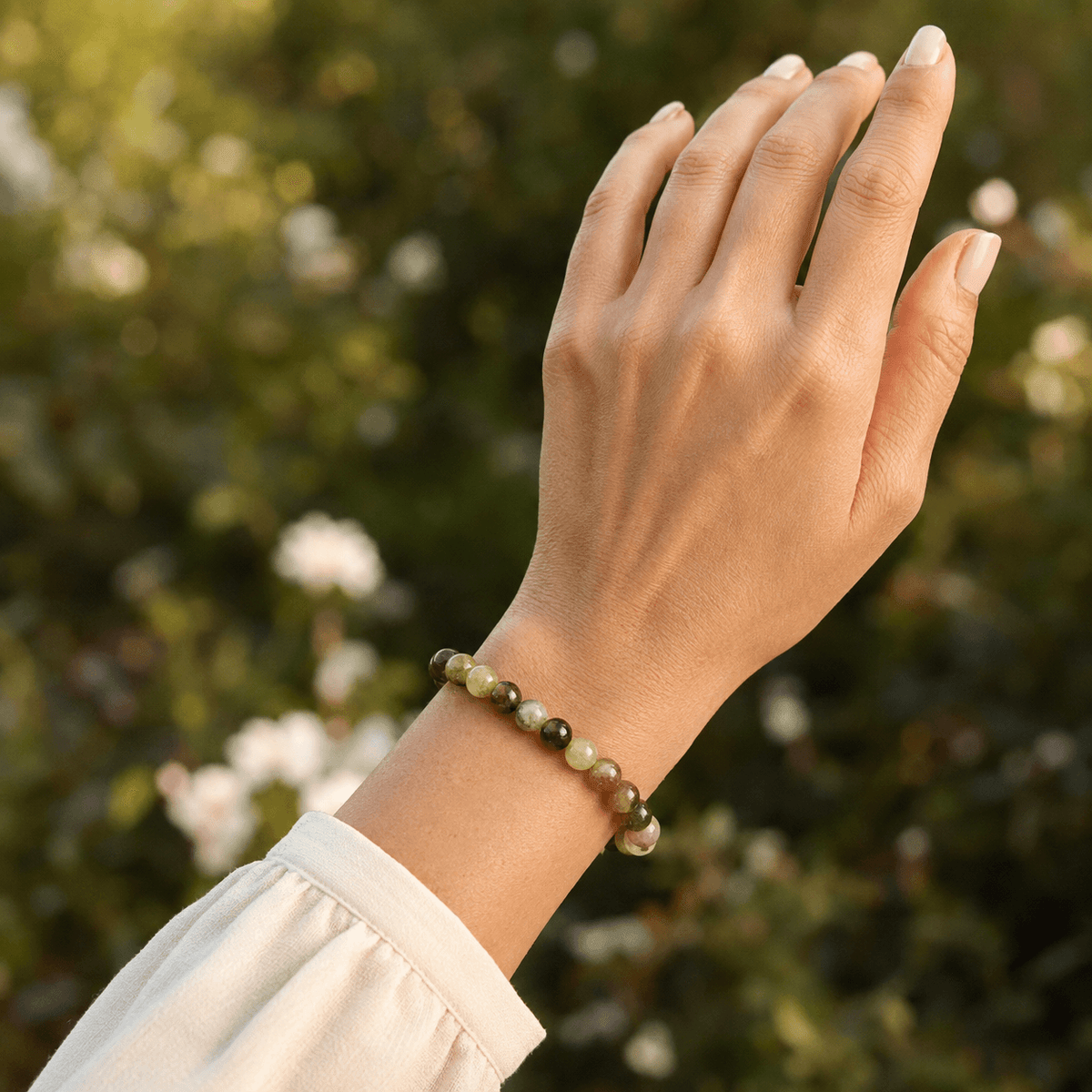 Green Tourmaline Round Beads Bracelet, Gemstone Bracelet