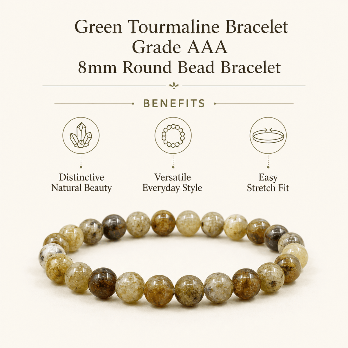 Green Tourmaline Round Beads Bracelet, Gemstone Bracelet