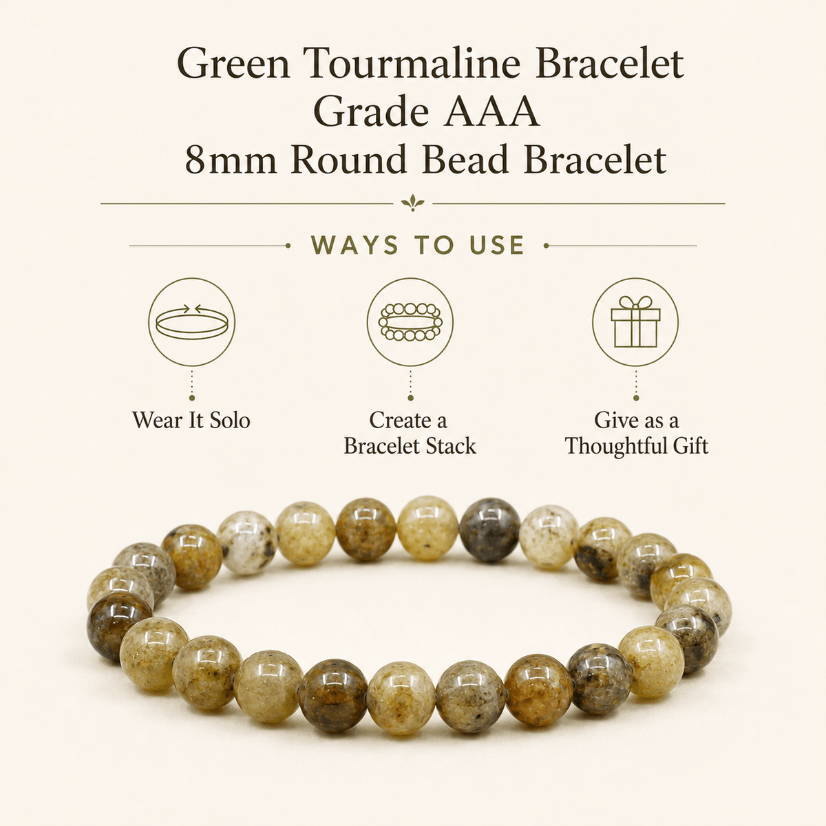 Green Tourmaline Round Beads Bracelet, Gemstone Bracelet
