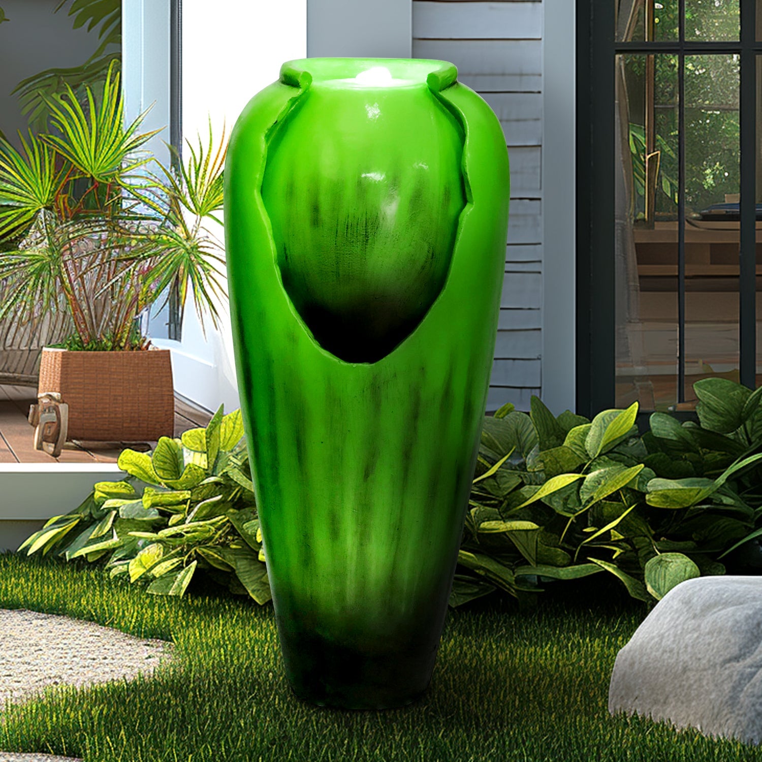 Resin Glazed Cutout Urn Outdoor Water Fountain 30 Inch