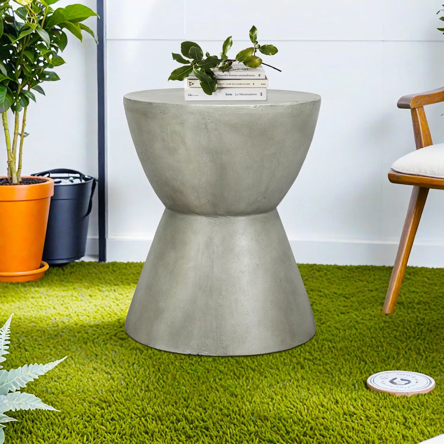 Concrete Side Table Outdoor Round Pedestal 18 Inch