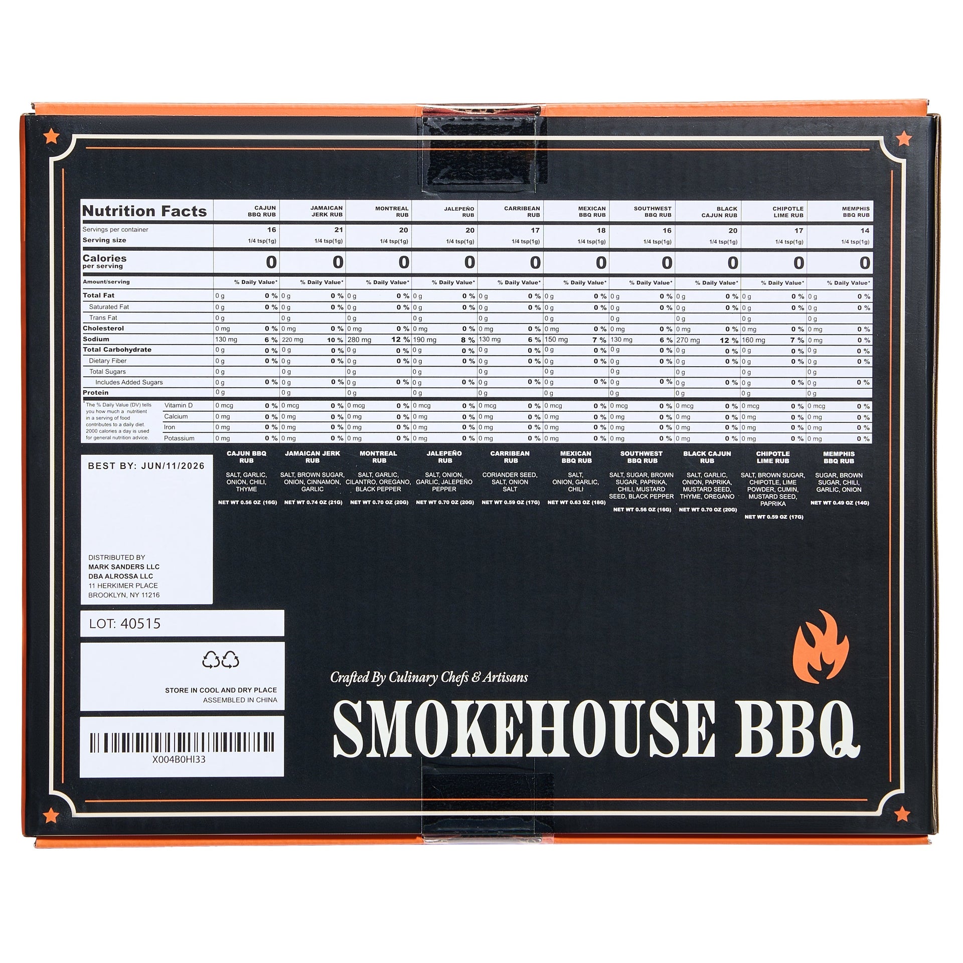 Smokehouse BBQ Gourmet Grilling Spice Set | 10-Set | Glass Bottle Seasonings, Grill Seasoning Flavors Include Caribbean, Jamaican Memphis, Jalapeno Rub, Montreal, Cajun Chili Garlic & More