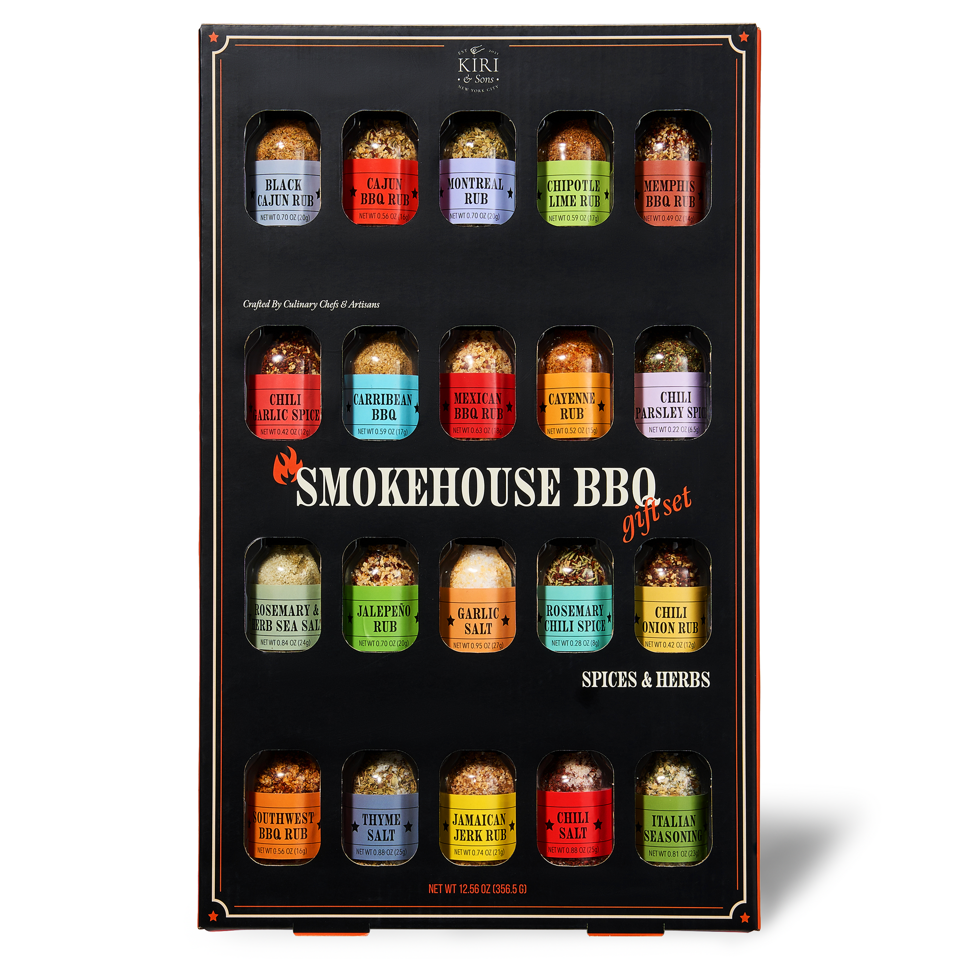 Smokehouse BBQ Gourmet Grilling Spice Set | 20-Set | Glass Bottle Seasonings, Grill Seasoning Flavors Include Caribbean, Jamaican Jerk, Jalapeno Rub, Montreal, Cajun Chili Garlic & More