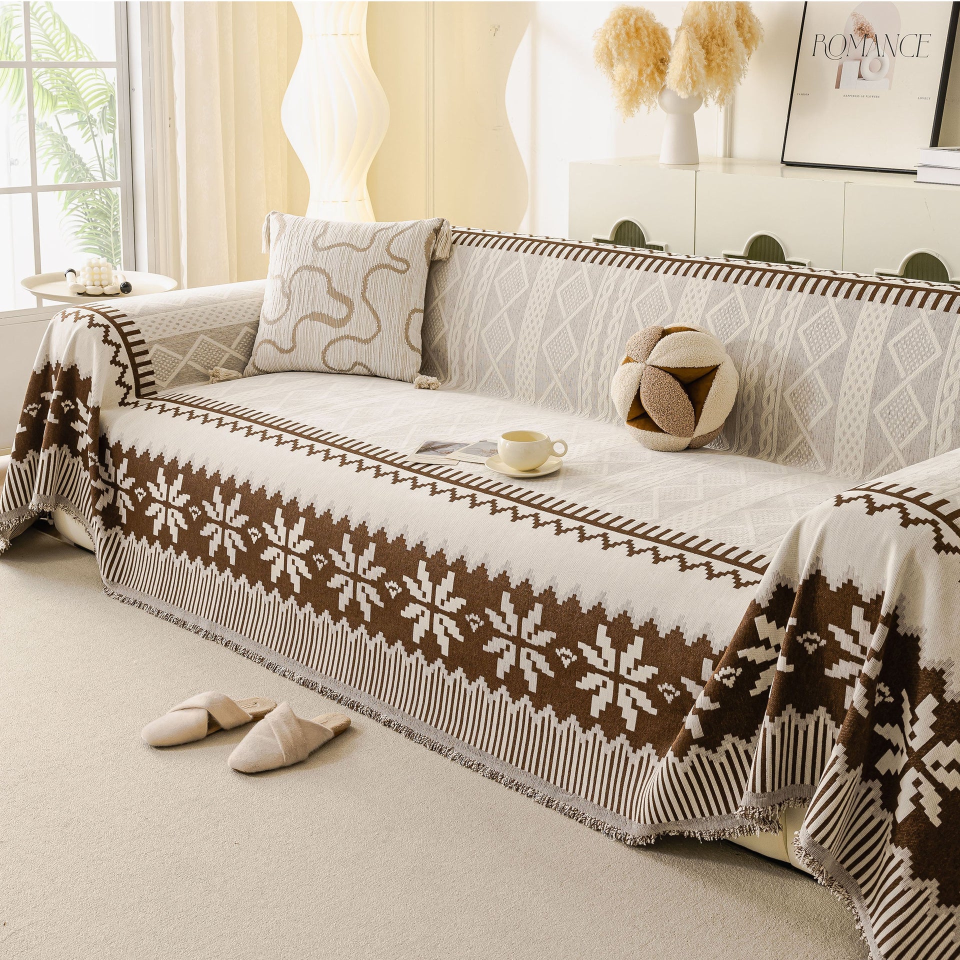 Thick Jacquard Couch Cover for Sectional Sofas, Cozy Washable Sofa Cover Throw Blanket