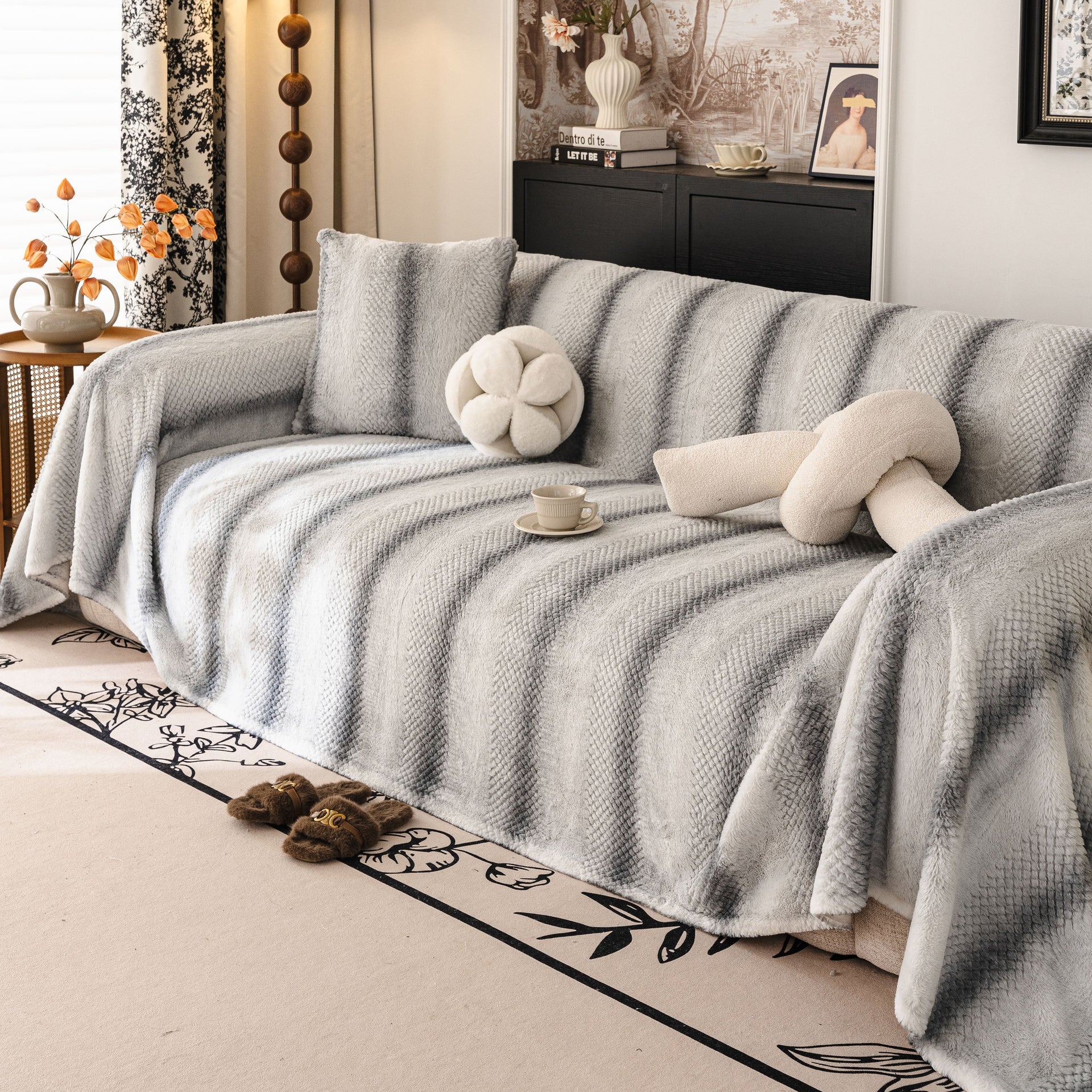 Faux Fur Sofa Cover Washable Furniture Protector for Sectional Warm & Fuzzy Slipcover