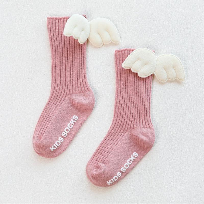 Luxury Modern Socks Baby Girls Knee High Socks With Angel wing  Summer Autumn Cotton Socks Solid Candy Color Toddler For Kids