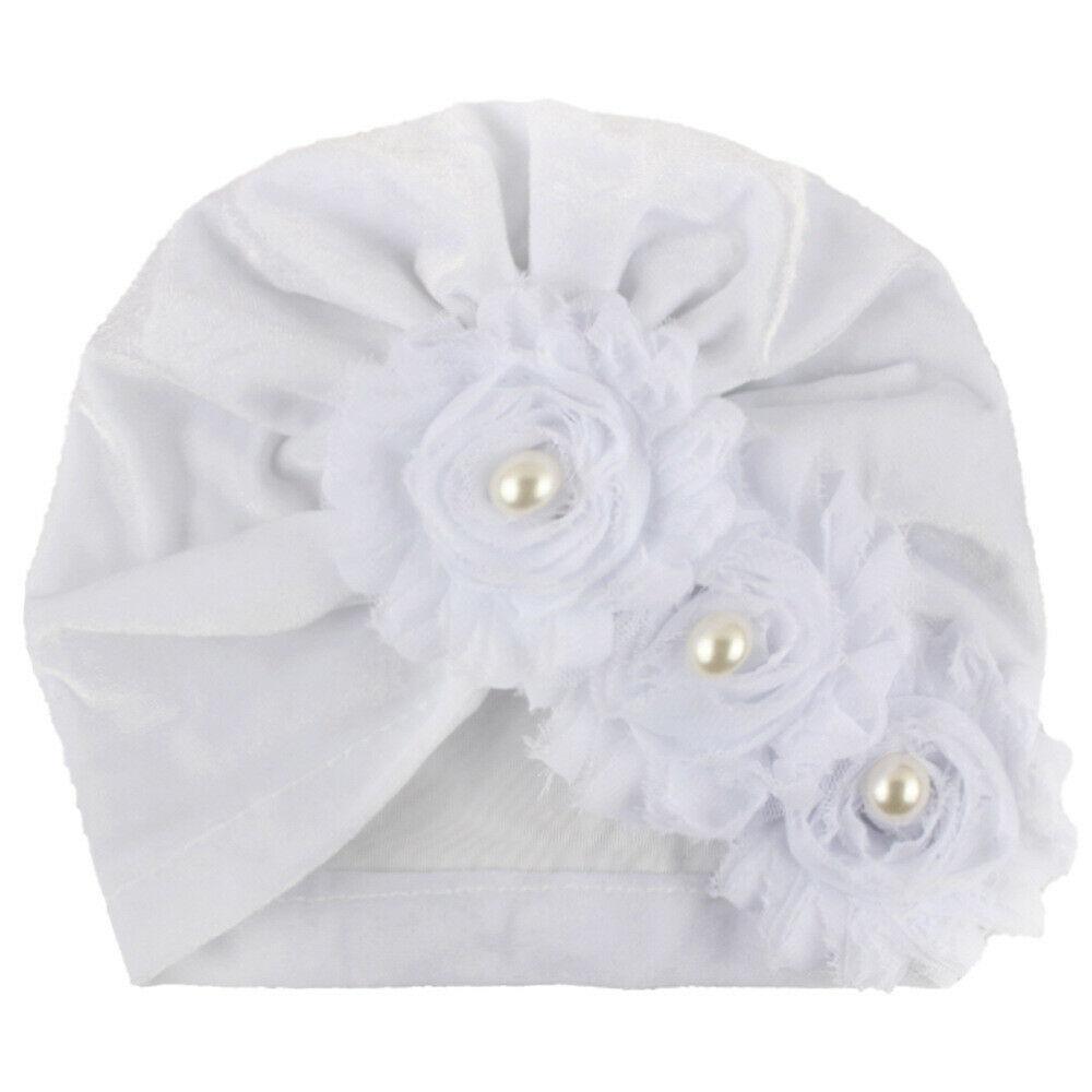 Handmade Baby Accessories Newborn Kids Baby Boy Girl Indian Turban Twist Knot Beanie Hat Pearl Flower Style