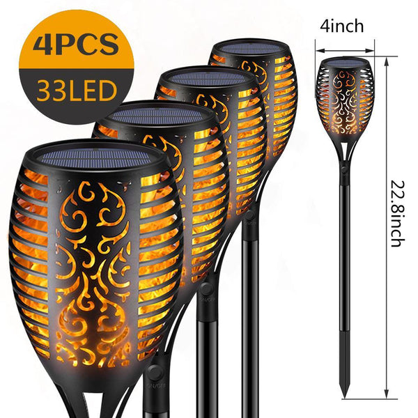 33/96 LED Solar Stainless Steel Torch Lamp For Yard Garden Pathway Doorway Courtyard