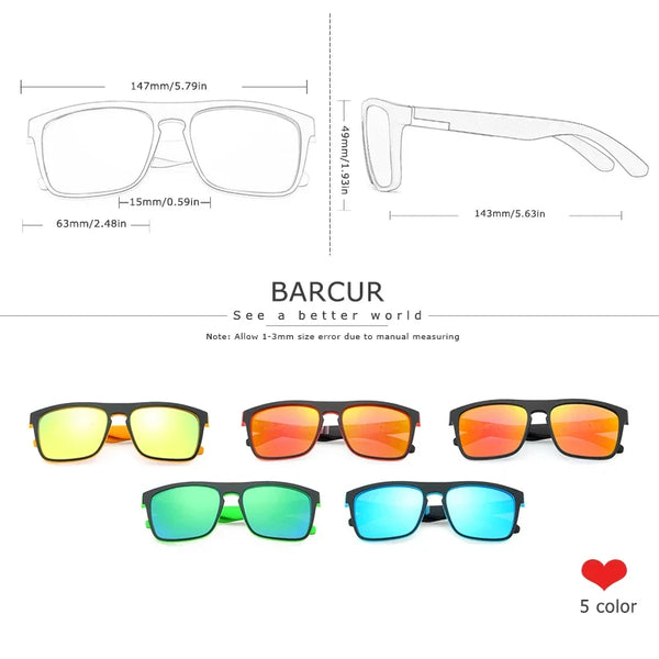 BARCUR Men's Polarized Driving Sunglasses – UV400 Protection Lightweight TR90 Frame Anti-Glare Lens Stylish Oculos de Sol Summer Sunglasses
