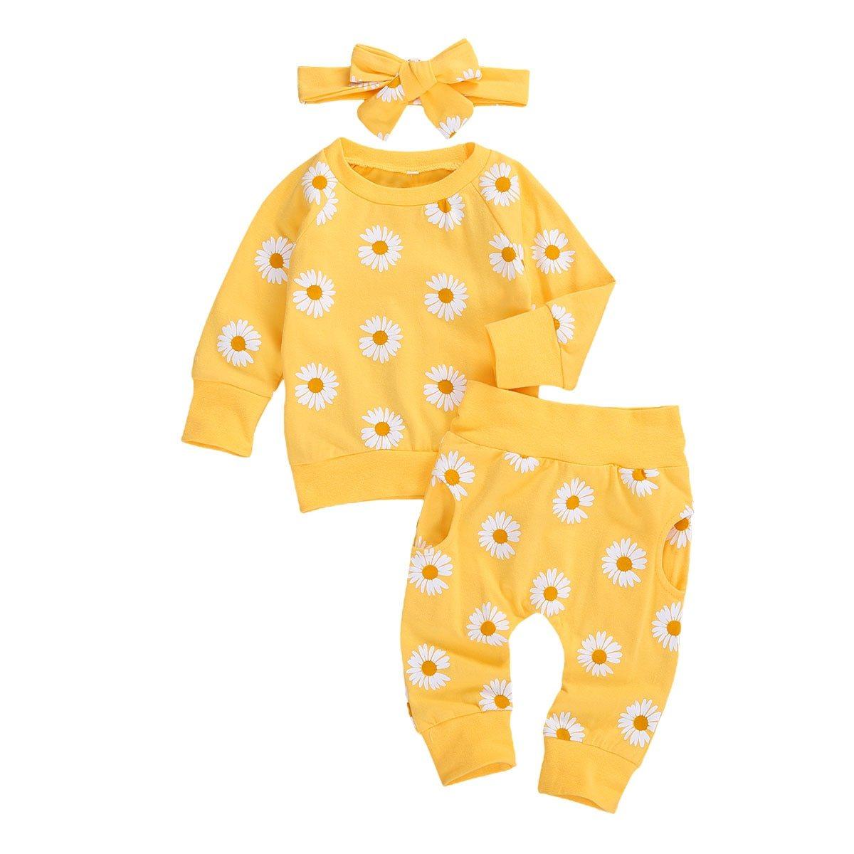 Newborn Baby Girl Two Pieces Set Long Sleeve Top Pant Headband Clothing Sets Perfect Gift For Kids