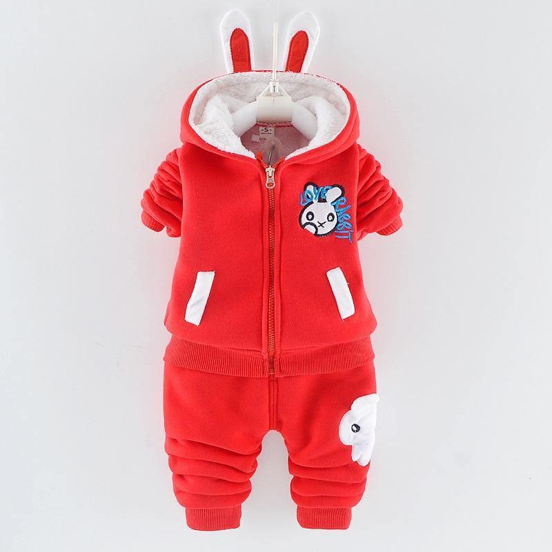 Modern Fashion Cotton Thick Warm Casual Hooded Sweater Cartoon Cute Bear Three-piece Suit For Baby Boy & Girl