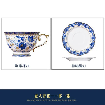 English Bone China Coffee Cup Set European tea set ceramic afternoon flower tea cup plate Italian black tea home American