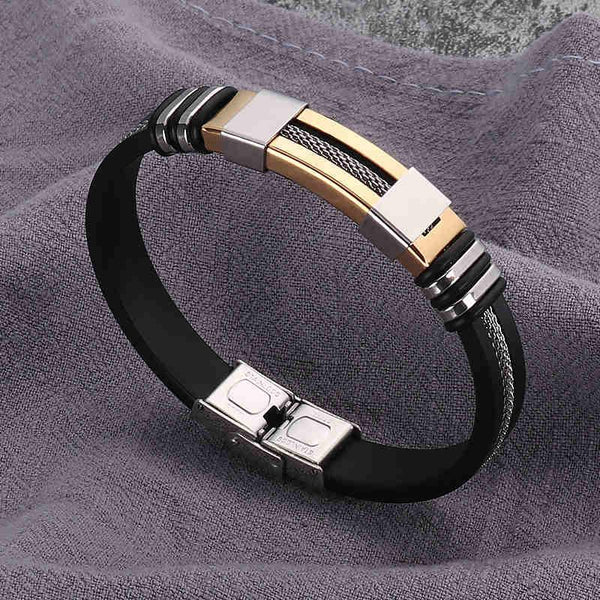 Stainless Steel Silicone Bracelet Men Jewelry Wrist Band Punk Style  Men Rubber Charm Brecelet