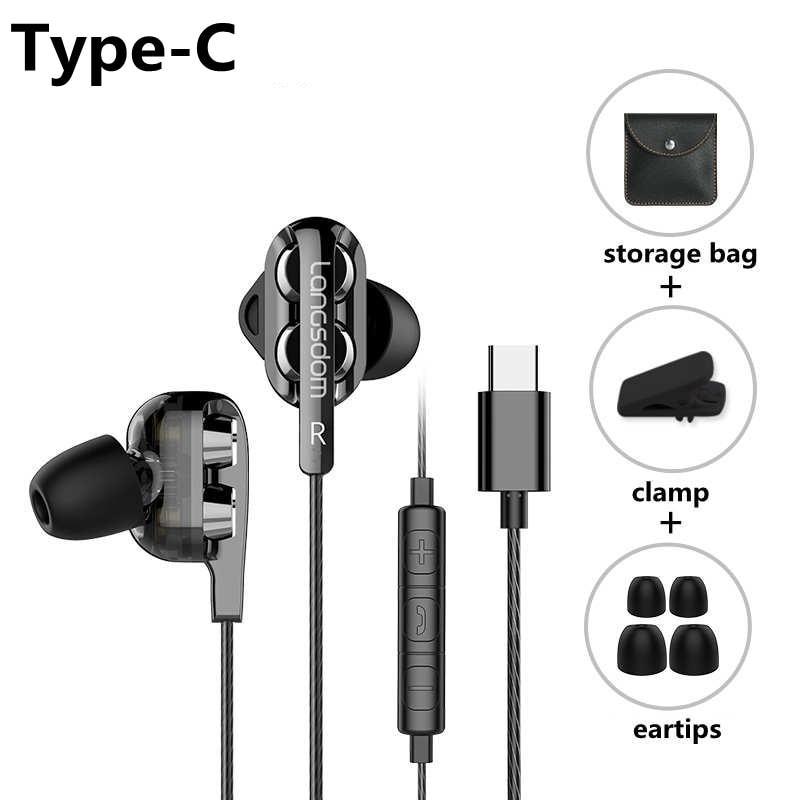 STEVVEX Wired Earphone Headphones with Microphone Dual Driver Phone Earphones Type C Ear phones