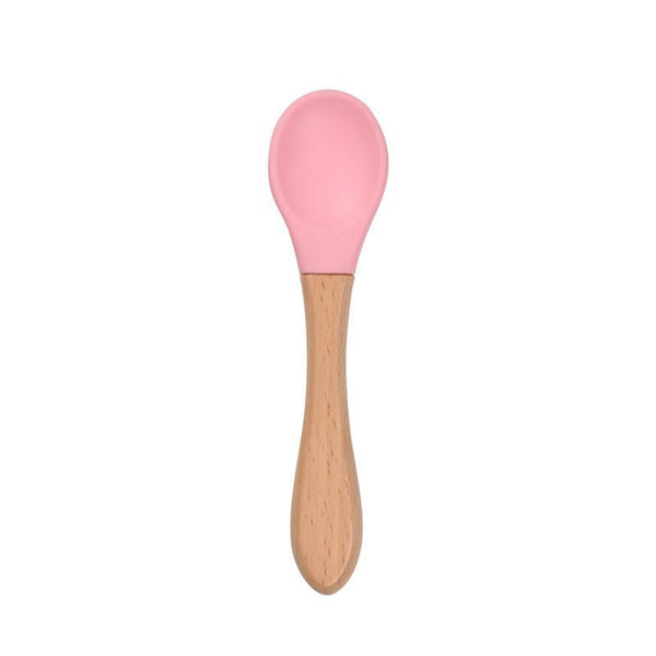 2PCS  Bamboo Training Spoons Organic Soft Baby Feeding Silicone Tip Spoon Scoop Easy Grip Handle Toddlers Infant Gifts For Parents And Baby Boys Or Girls