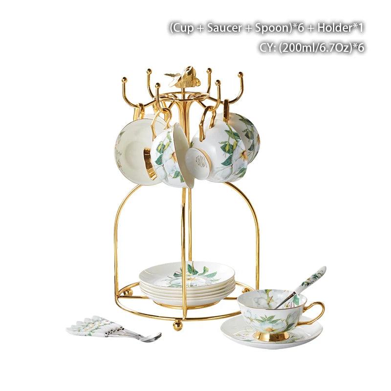 Camellia Bone China Coffee Set British Porcelain Tea Set Ceramic Pot Creamer Sugar Bowl Teatime Teapot Coffee Cup Mug Coffeeware