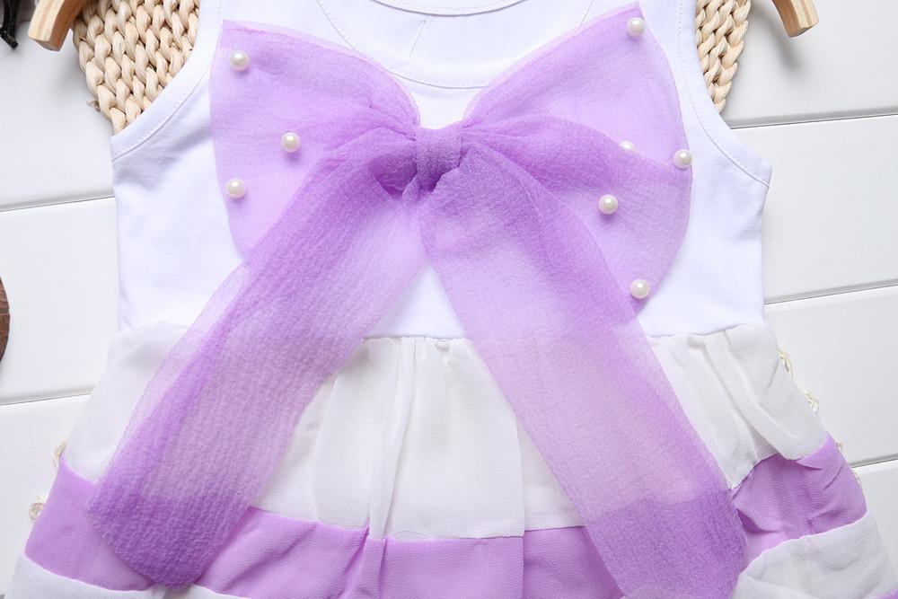Luxury Summer Fashion Purple Stripe Round Neck Sleeveless Chiffon Dresses for baby Girls With Big Bow