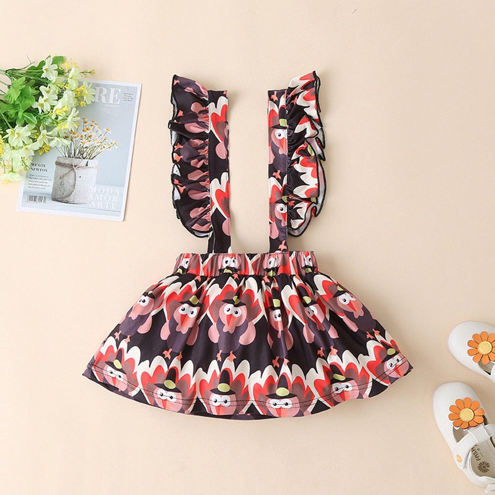 2 Pcs  Newborn Baby Girls Clothes Set  Romper Tops Suspender Skirt Dress Thanksgiving  Winter  Outfits