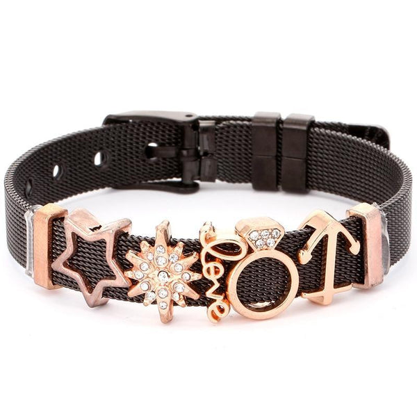 Fashion Stainless Steel Woman and Men Bracelet Mesh Bracelet Set Crystal Heart Anchor Charm Fine Bracelet Bangle For Female Lover