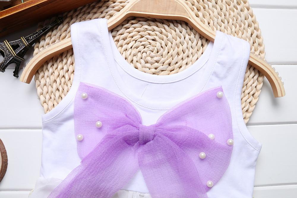 Luxury Summer Fashion Purple Stripe Round Neck Sleeveless Chiffon Dresses for baby Girls With Big Bow
