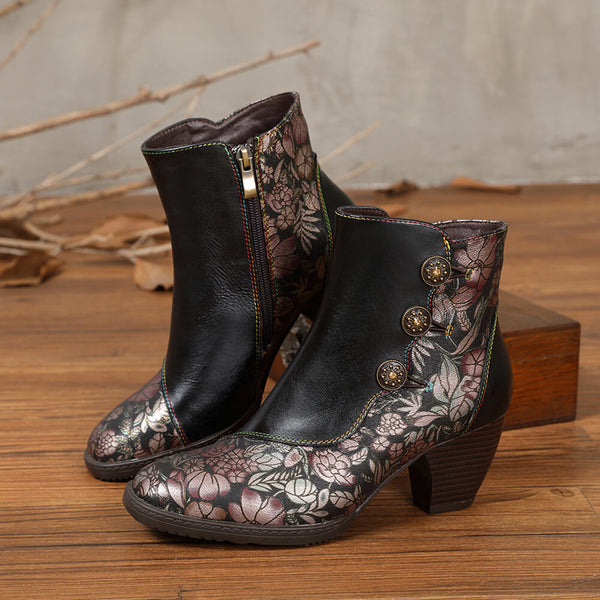 Baylor Retro Handmade Floral Ankle Boots