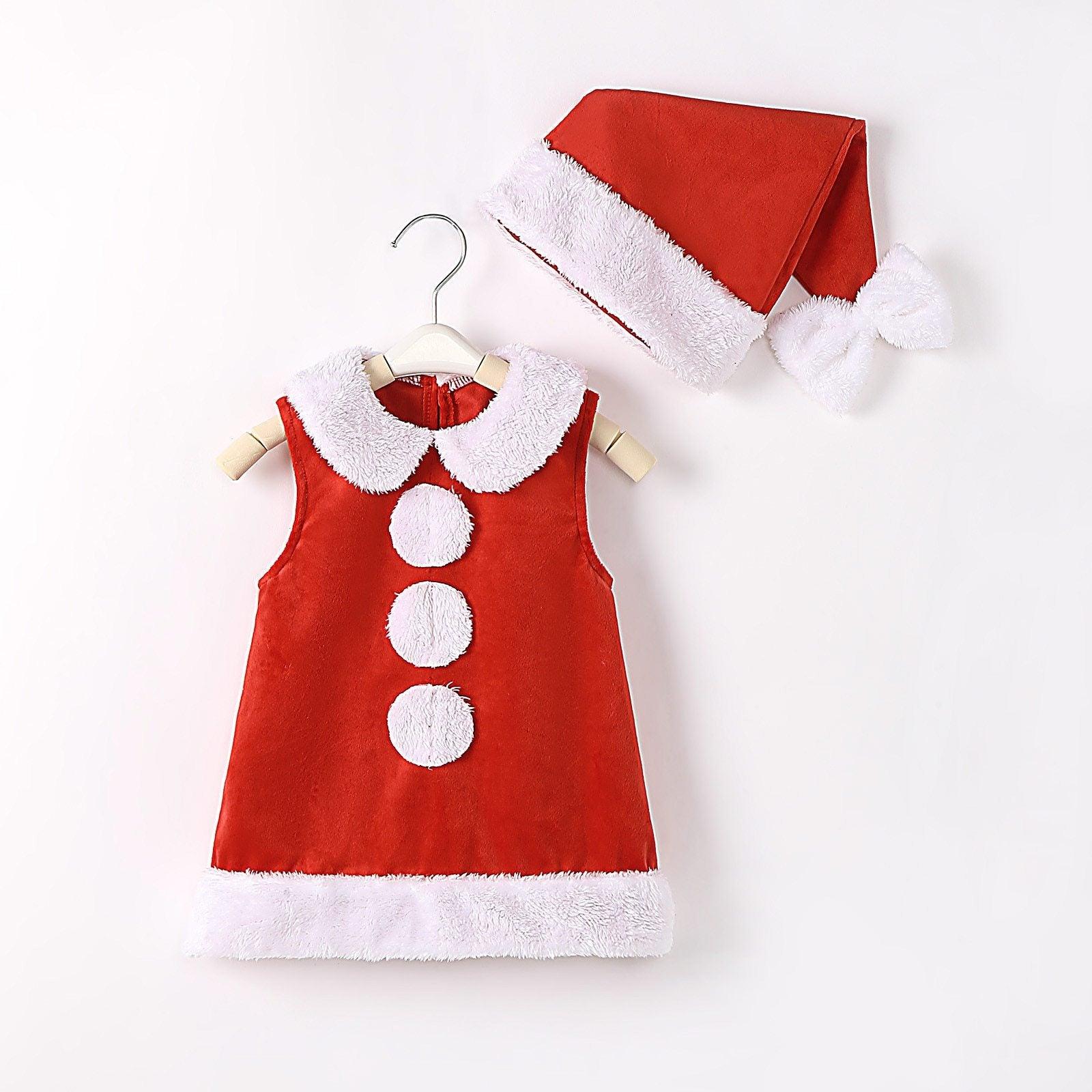 Christmas Princess Dress and Bowknot Hat Outfits Newborn  Perfect Gift For Baby Girl