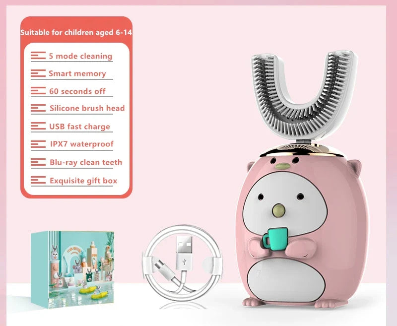 Smart U 360 Degrees Kids Sonic Electric Toothbrush Silicon USB Automatic Ultrasonic Teeth Tooth Brush Cartoon Pattern Children