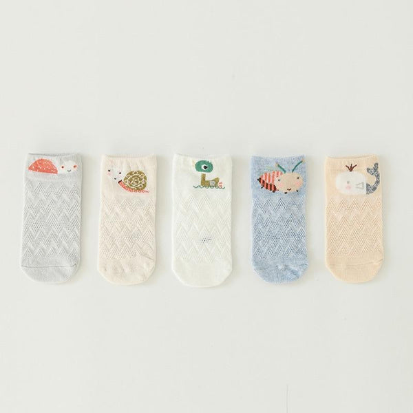 5 Pairs Thin Combed Cotton Cute Animal Baby Socks Mesh Short Socks For Newborns Boys & Girls