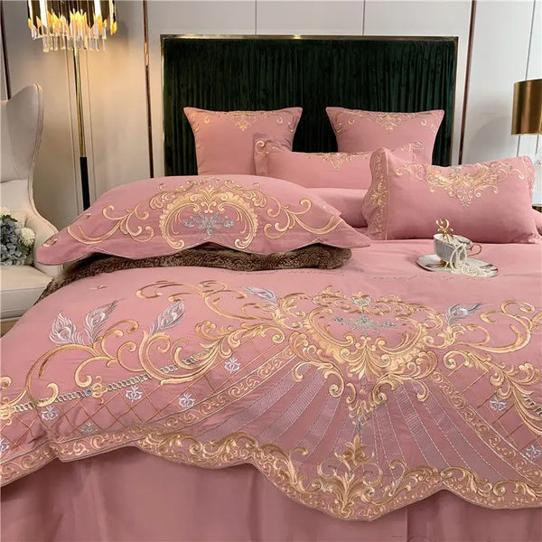 Luxury Embroidery European Style Cotton King Queen Size 4pcs Bedding Set Duvet Cover Bed Sheet Pillowcase 2020