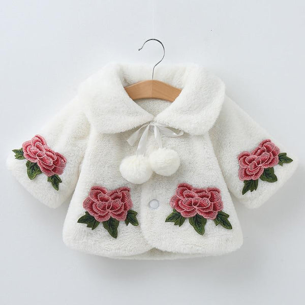 Princess Baby Girls Winter Thick Bownot Cloak Coat Flower for Childre With Flowers